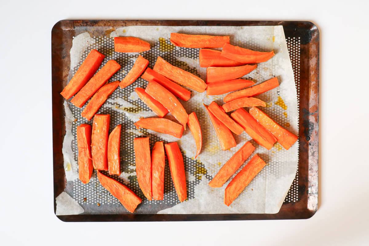 Sweet potato coated in olive oil