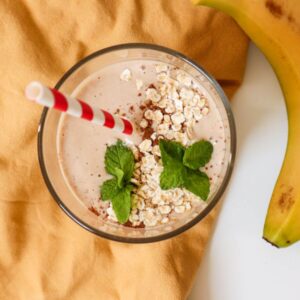 top down view of the smoothie in a glass.