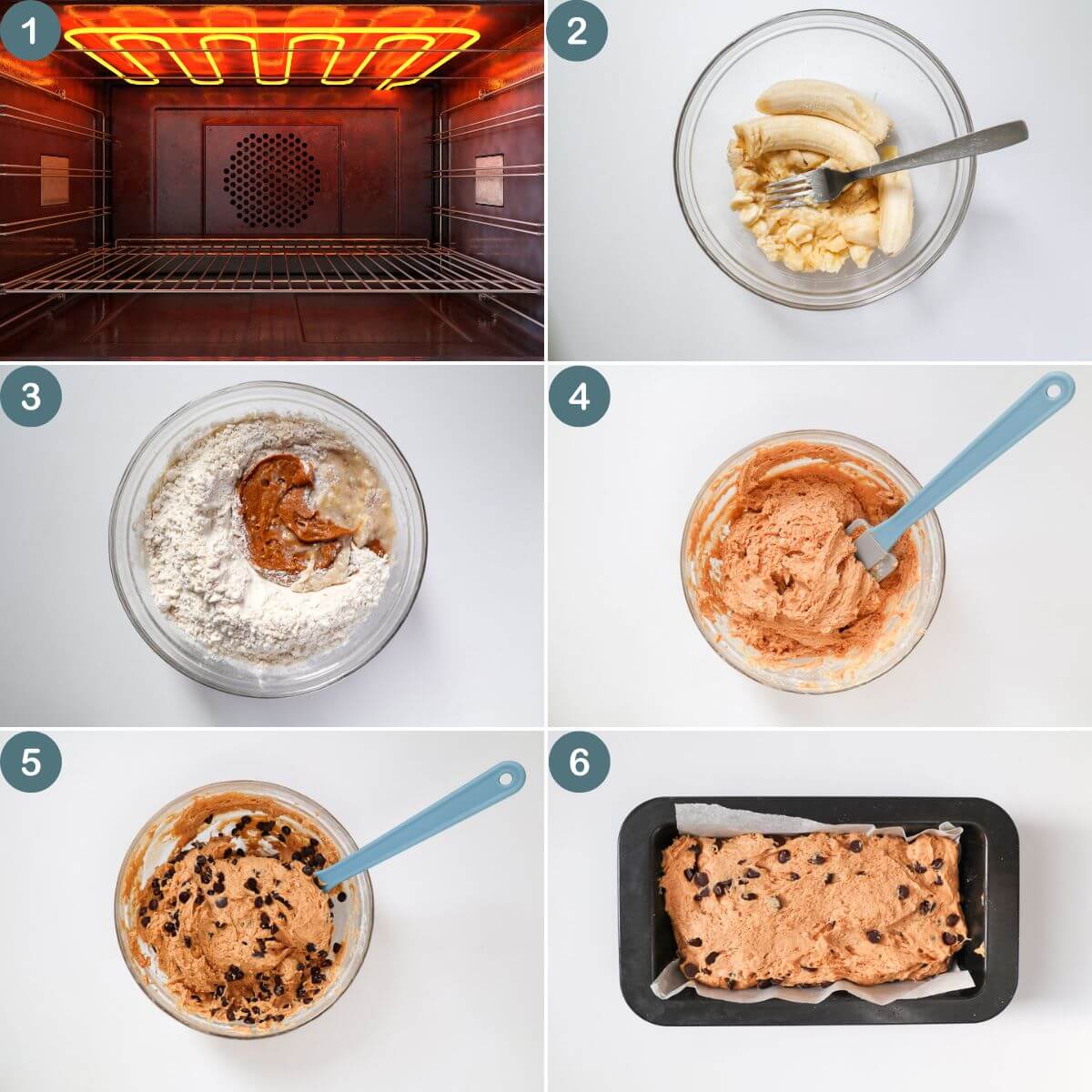 Collage of images showing how to make banana bread