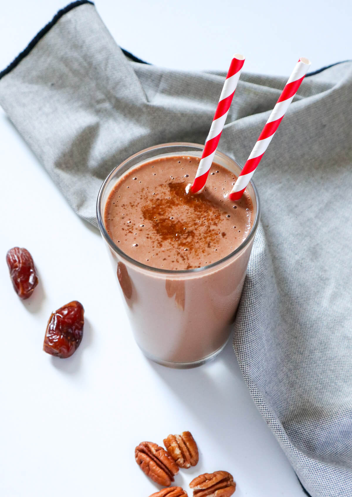 Top down view of the smoothie in a glass.