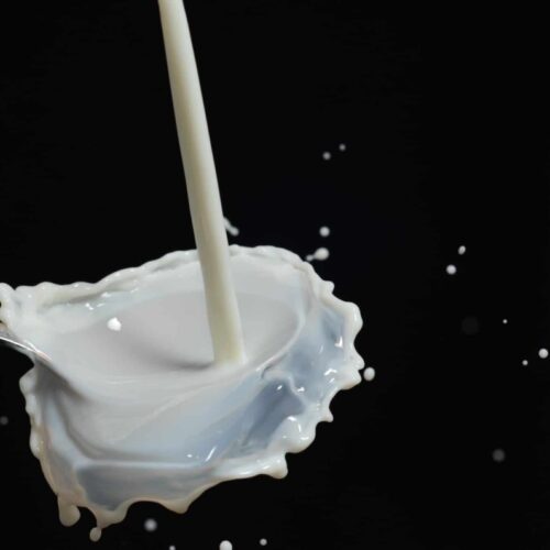 milk pouring on black background