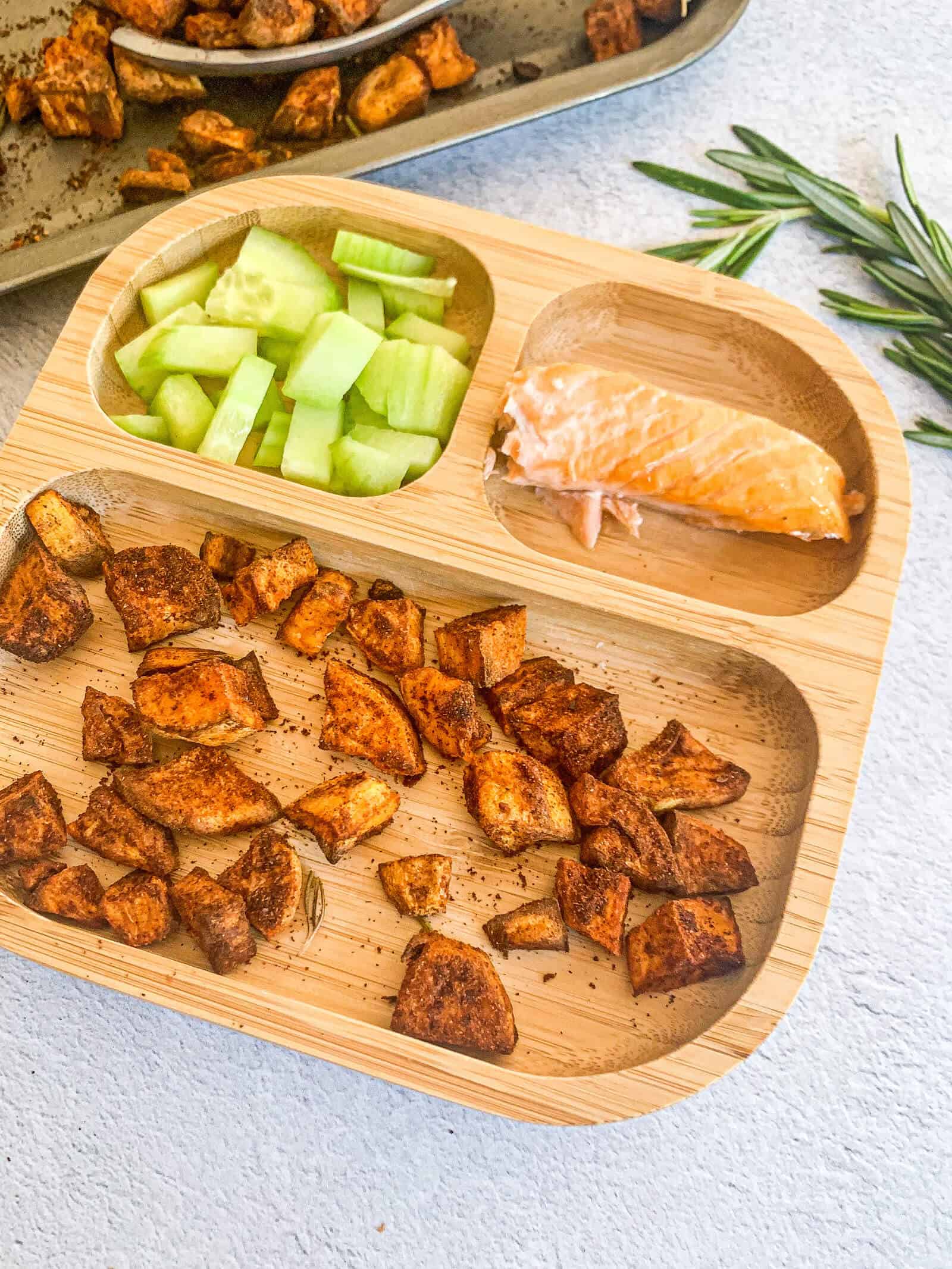 roasted sweet potato recipe with cucumber and salmon 