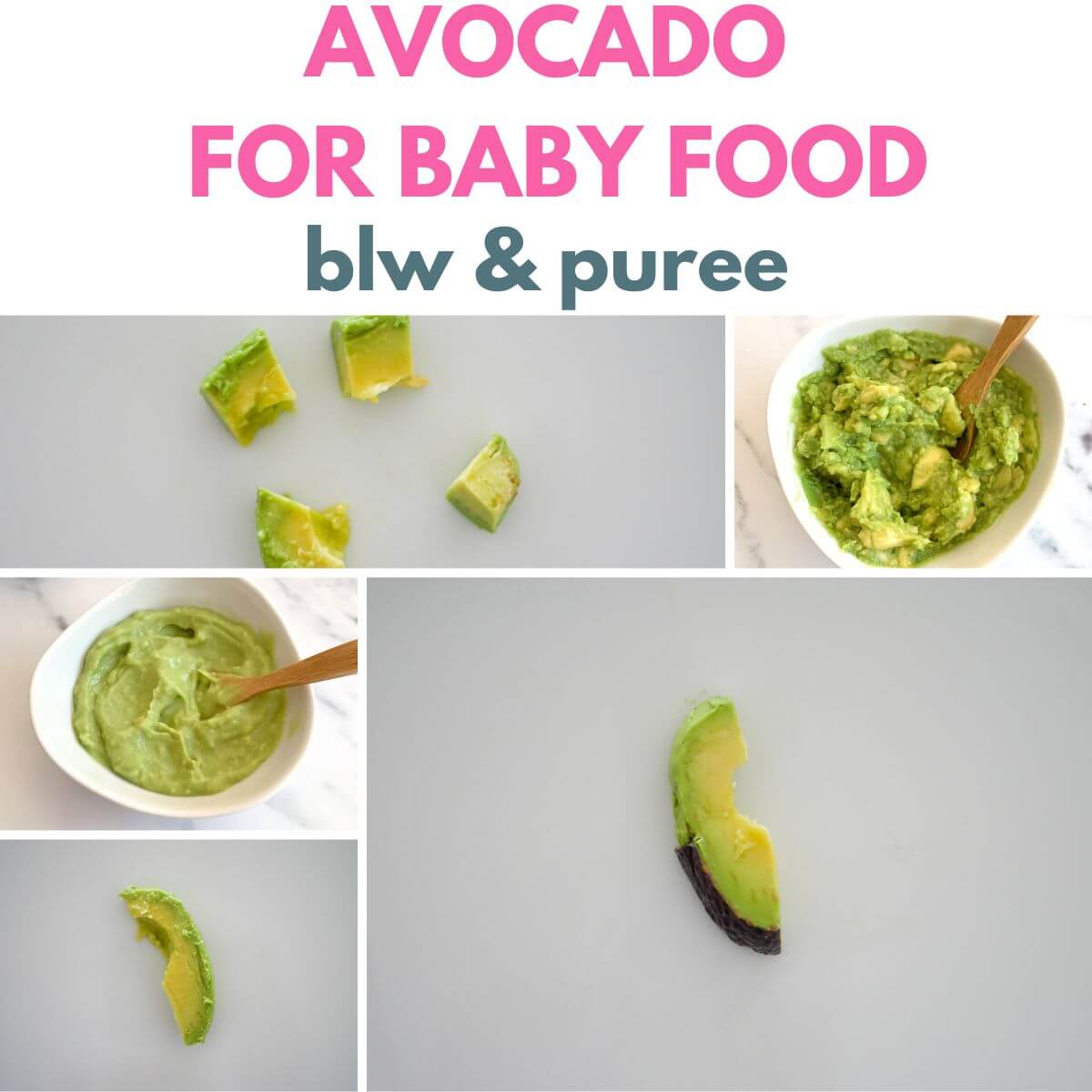 collage of ways to prepare avocado for baby food 