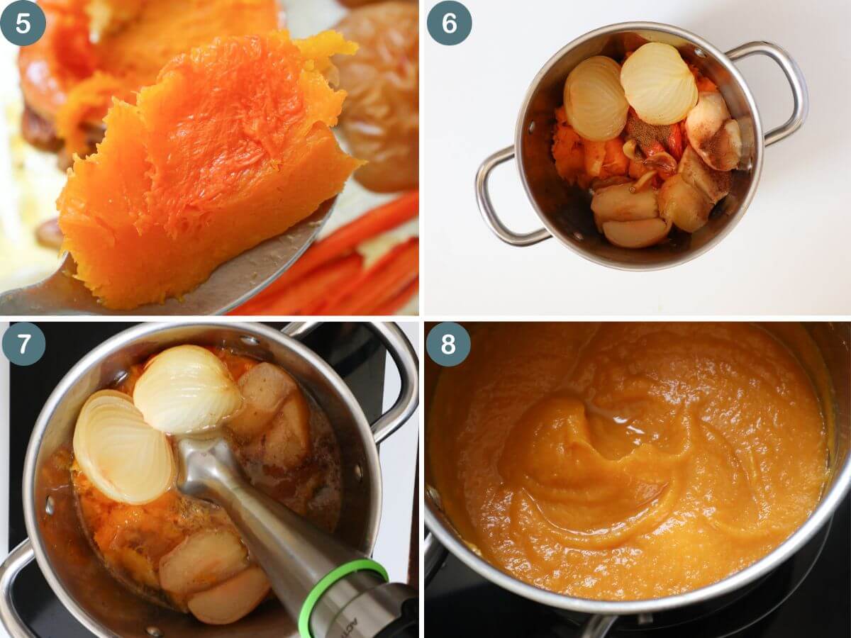 Collage of process shots showing how to make the soup.