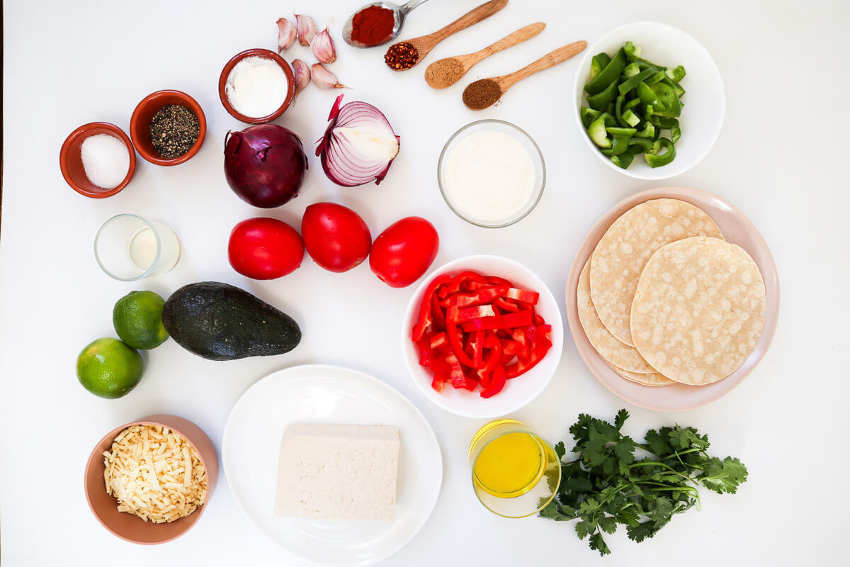 Ingredients separated on a white background