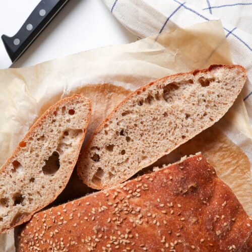 Two slices of freshly baked wholewheat bread