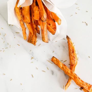 baked sweet potato fries with dried rosemary