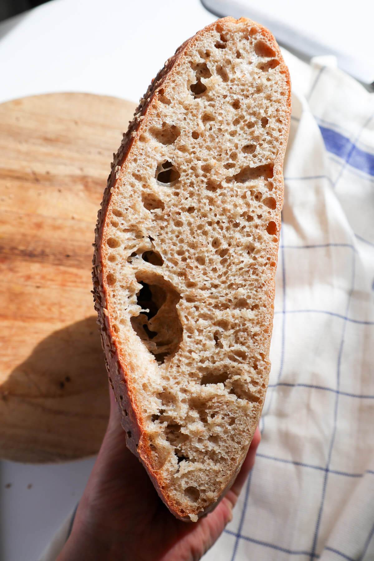 Halved bread. 