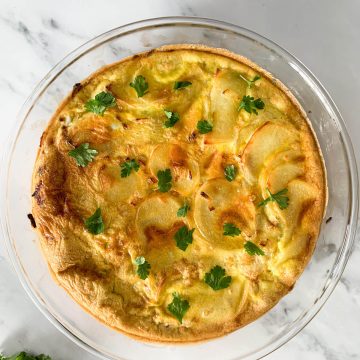 Oven Baked Spanish Tortilla in glass dish