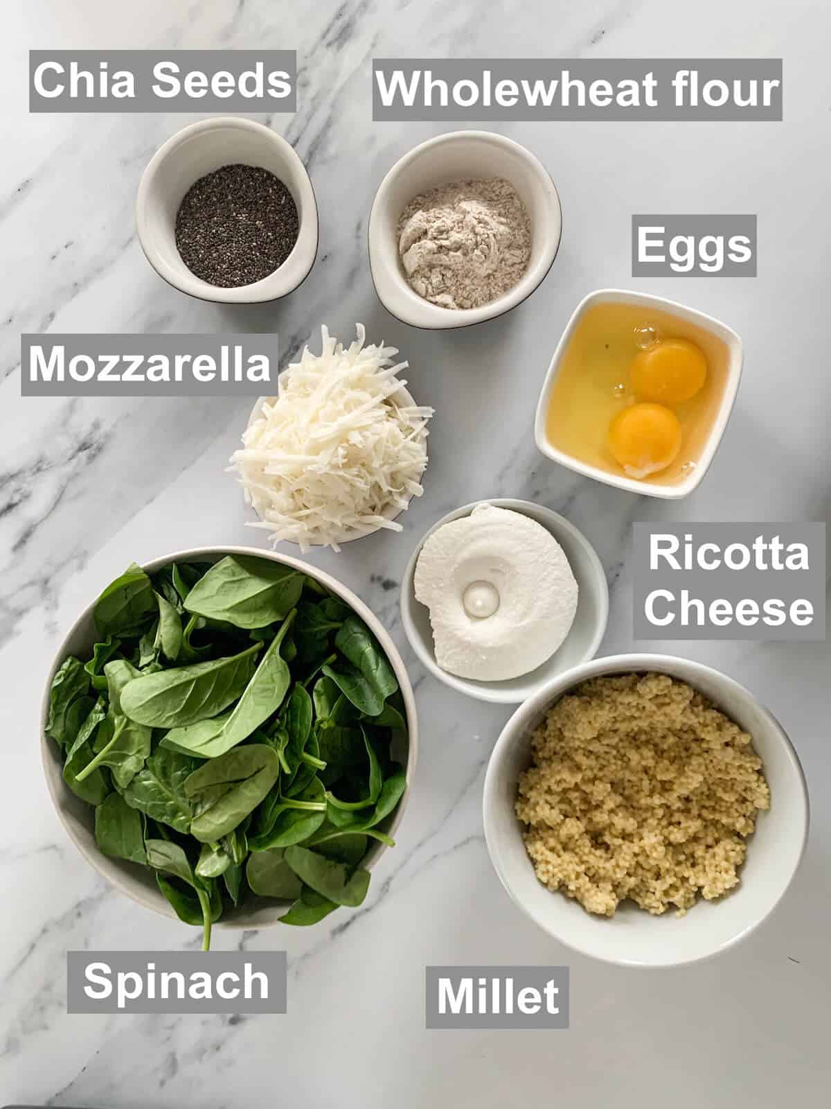 Ingredients for spinach and ricotta fritters 