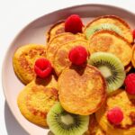 Sweet Potato Pancakes with raspberries and kiwi