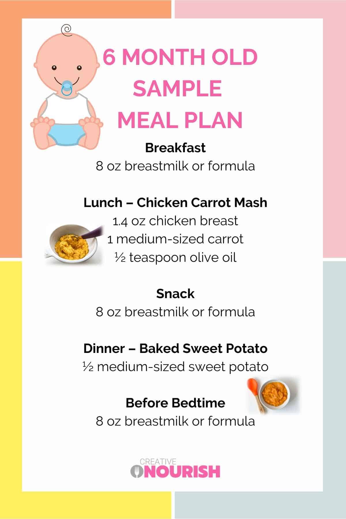 sample meal plan for 6 month old baby 