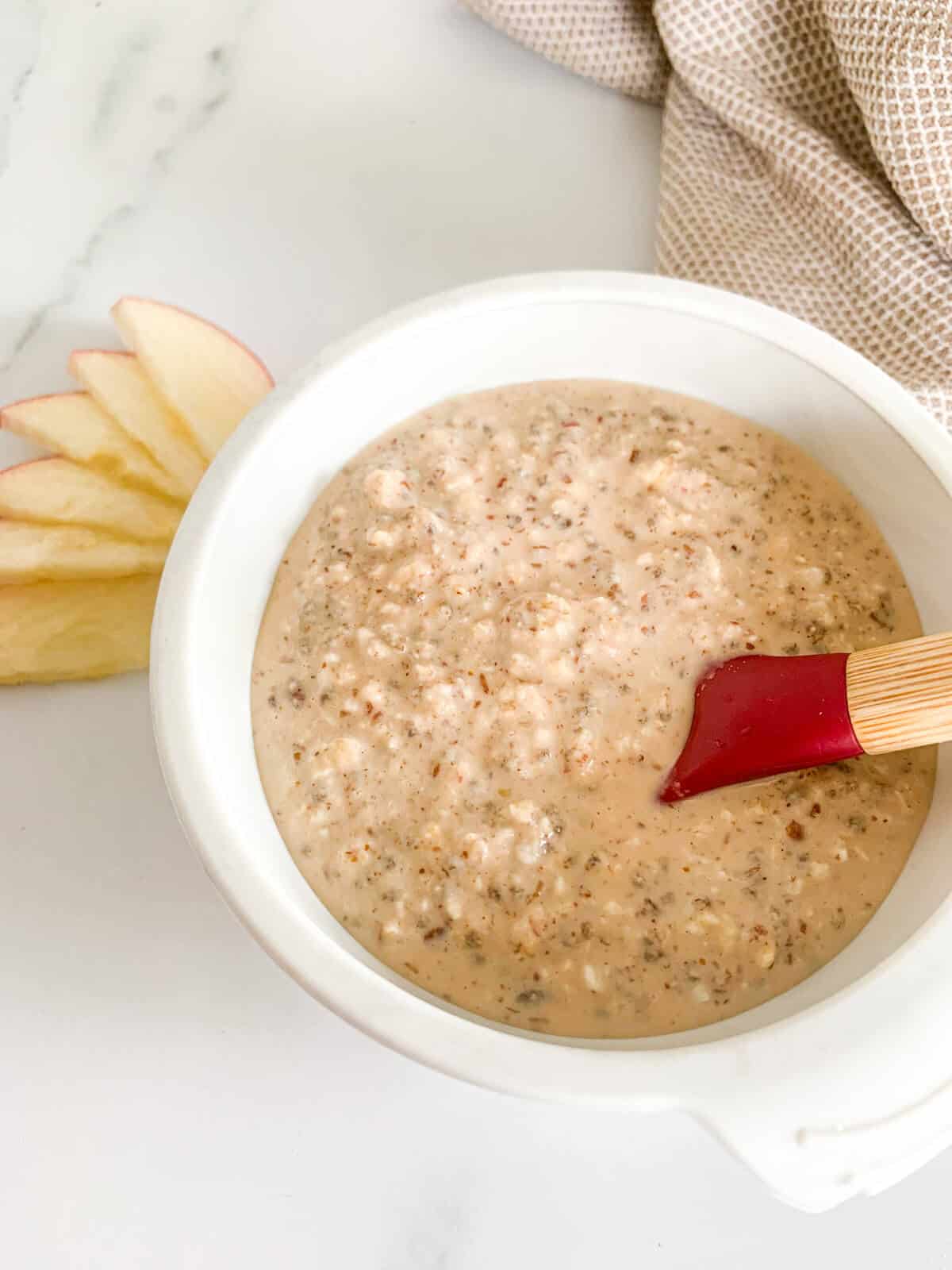 Apple Cinnamon Overnight Oats in silicone bowl for toddler 