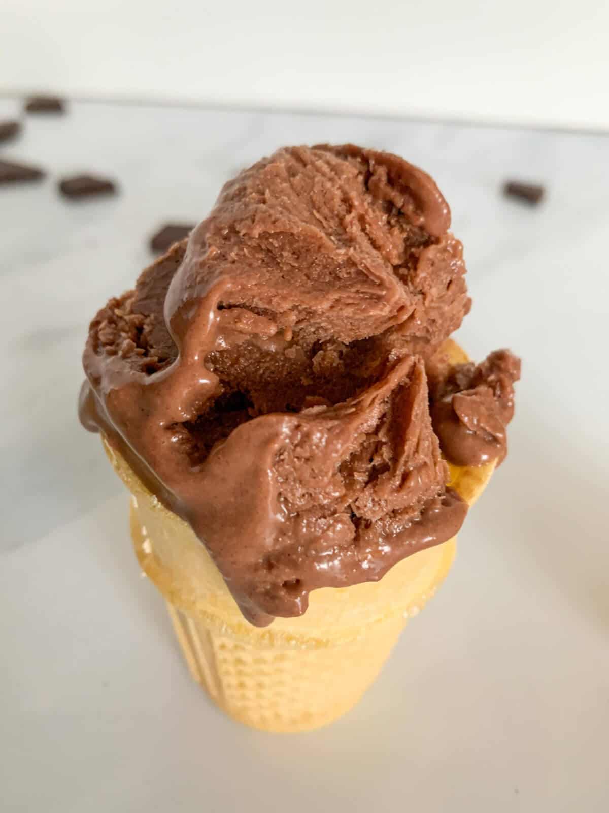 Chocolate Peanut Butter Ice Cream in a cone