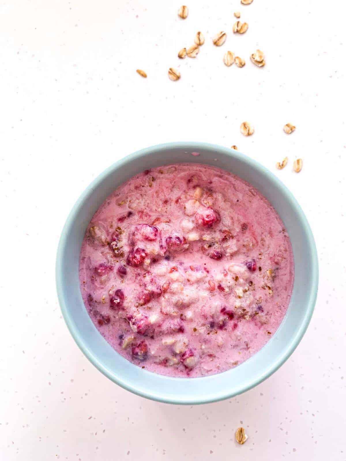 Walnut Raspberry Oatmeal in a bowl for baby 