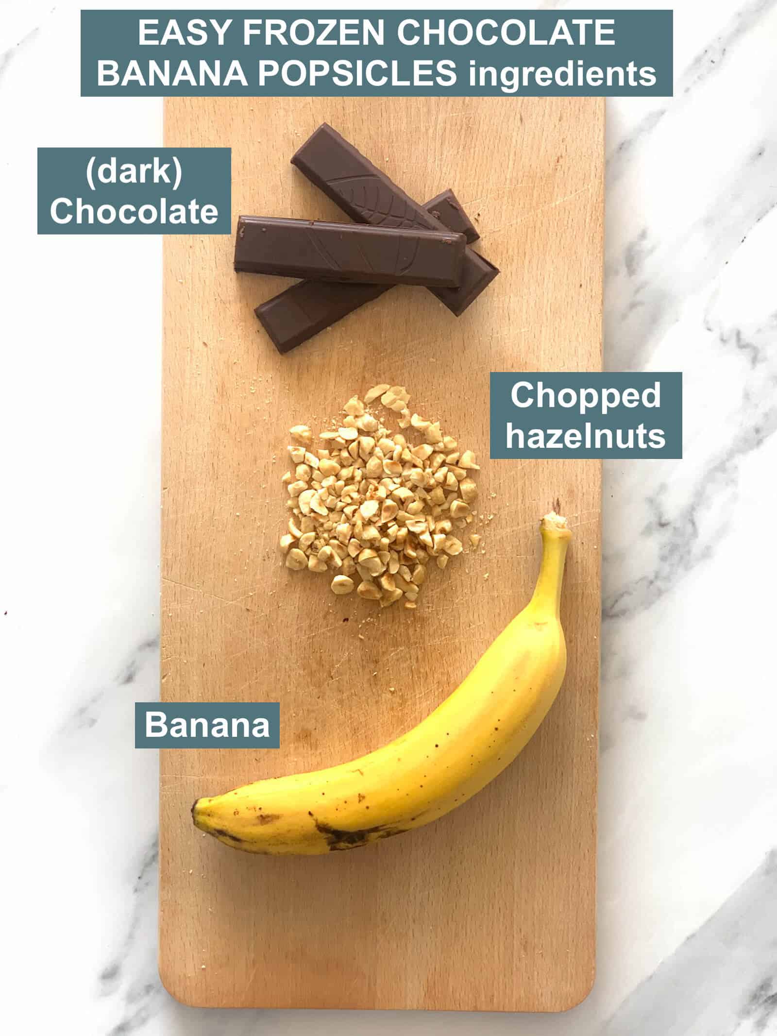 ingredients - chocolate, banana, hazelnuts