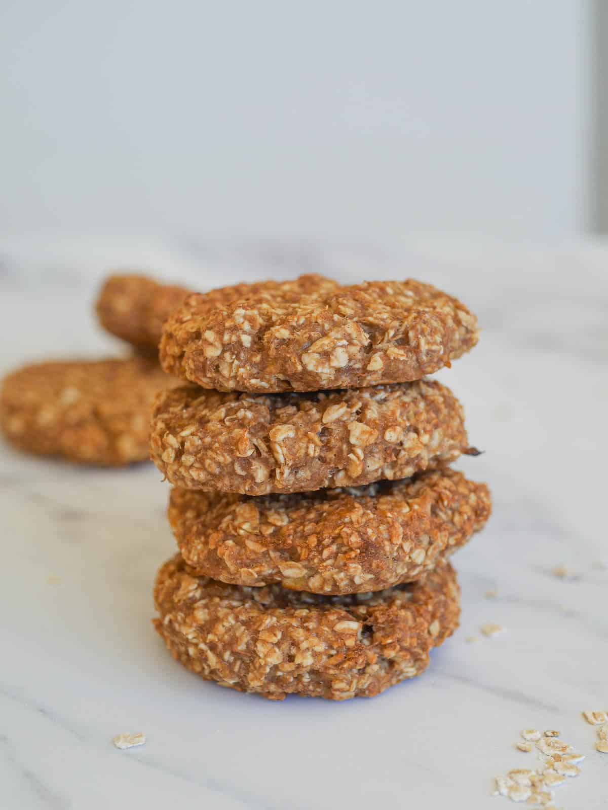 heathy applesauce oatmeal cookies stacked