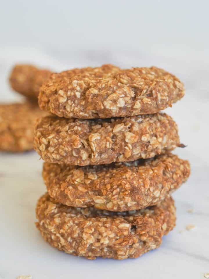 4 Healthy applesauce oatmeal cookies stacked