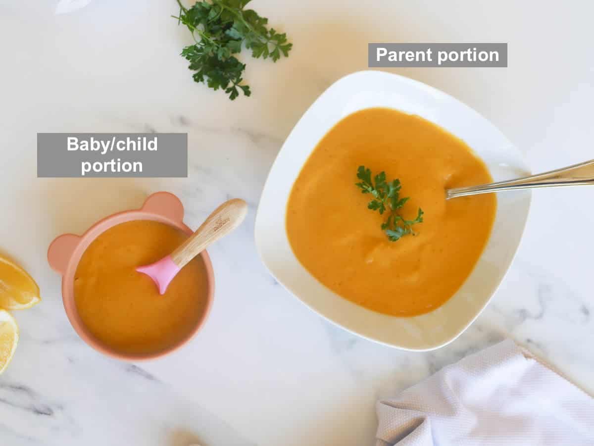 baby soup portion and parent portion next to each other 
