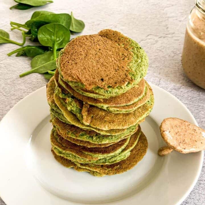 banana spinach pancakes stacked for baby recipe