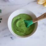 pea puree for baby and as a side dish in a white bowl