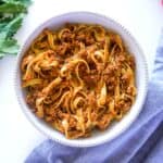 Red Lentil Vegan Bolognese with tagliatele