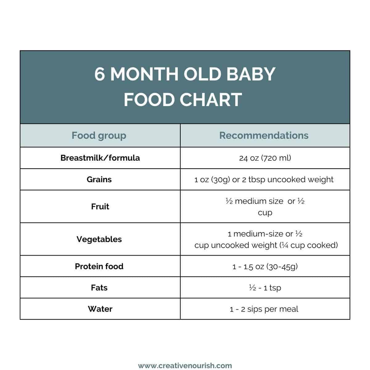 6 months baby food chart with baby food recipes