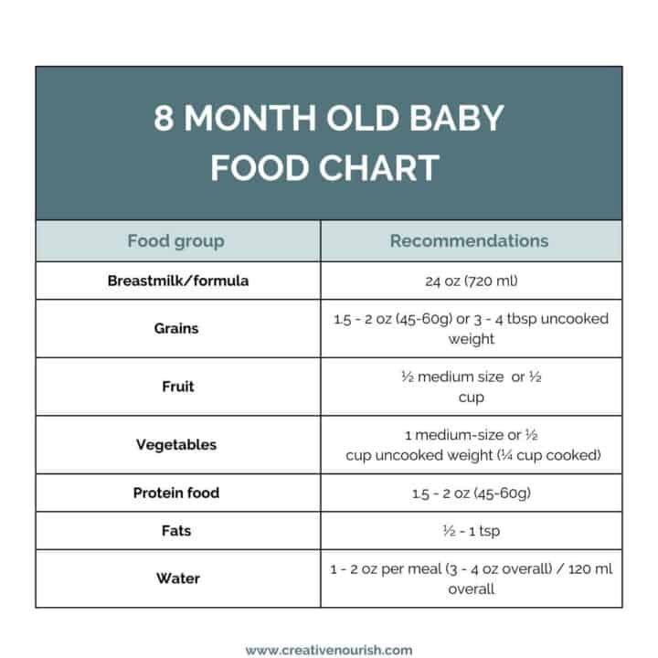8 month old baby food chart table