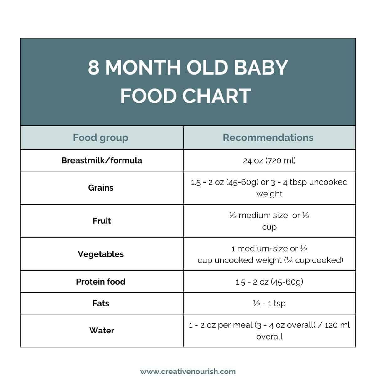 8 month baby food chart 