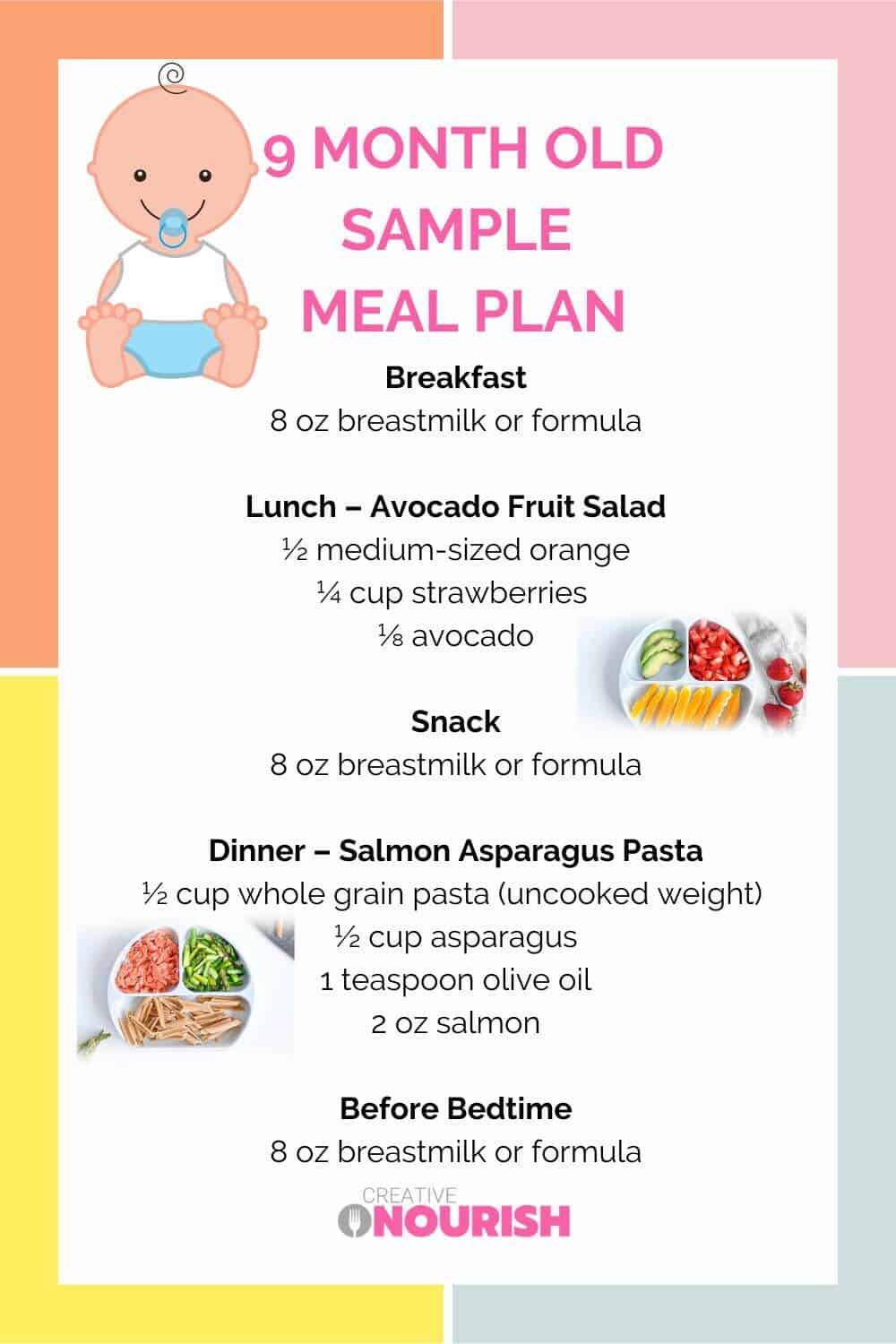 baby food menu for 9 month old inforgraphic