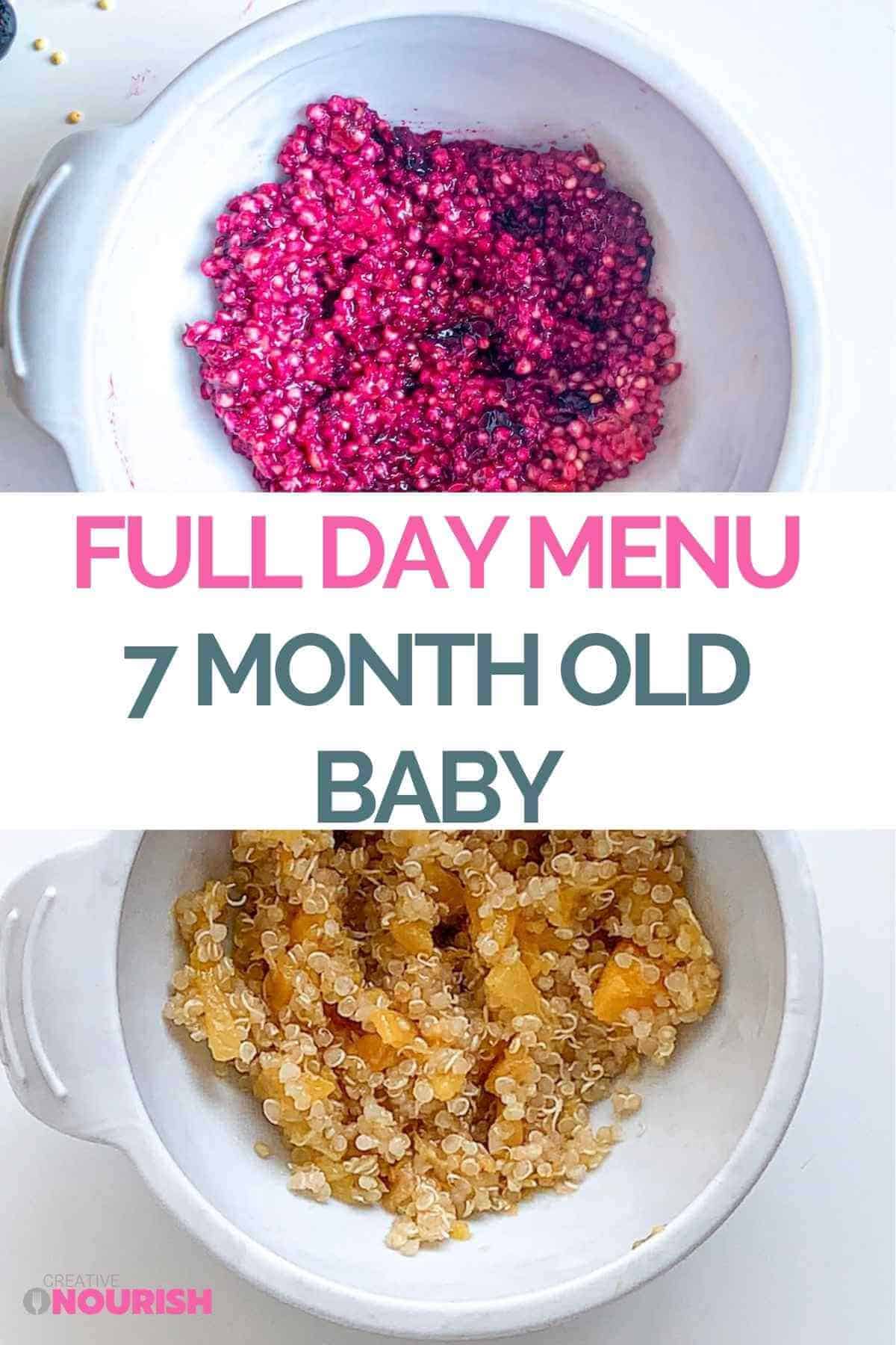 food menu for 7 month old baby showing 2 recipes in meal plan 