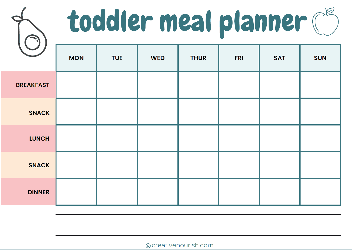 photo of free toddler meal planner printable 