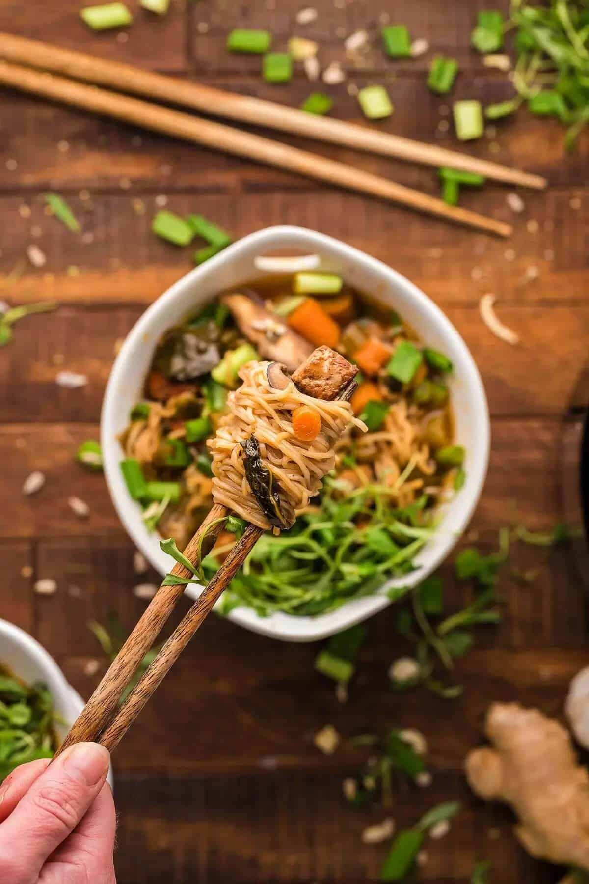 vegan miso ramen soup in slow cooker 