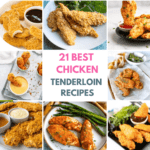 8 images of chicken tenderloin recipes with title in the middle