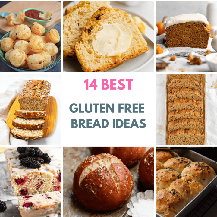 8 images of gluten free breads with title in the middle