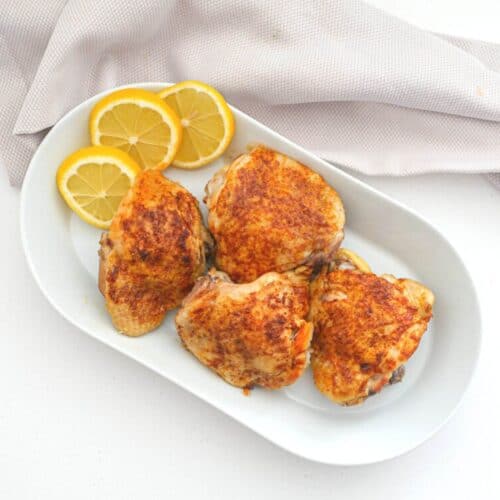 image showing boiled and then broiled chicken thighs