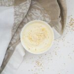 Vanilla yogurt recipe in a white bowl