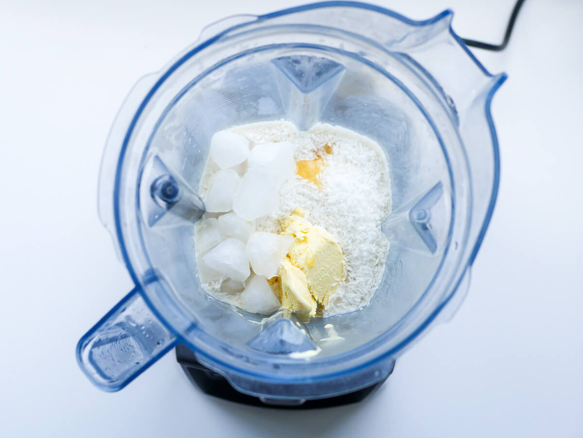 ingredients for coconut shake in a vitamix