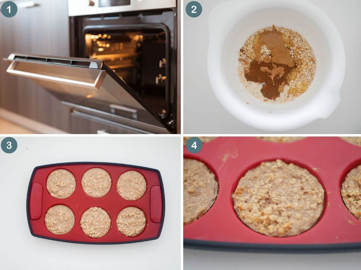 4 process shots on how to make baked oats without banana