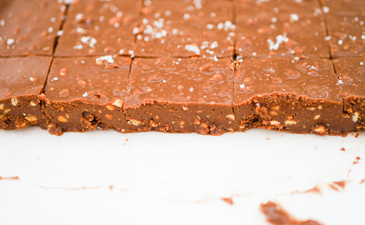 sea salt sprinkled on the block of fudge