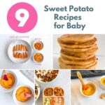title with large number and 5 images of baby recipes with sweet potato