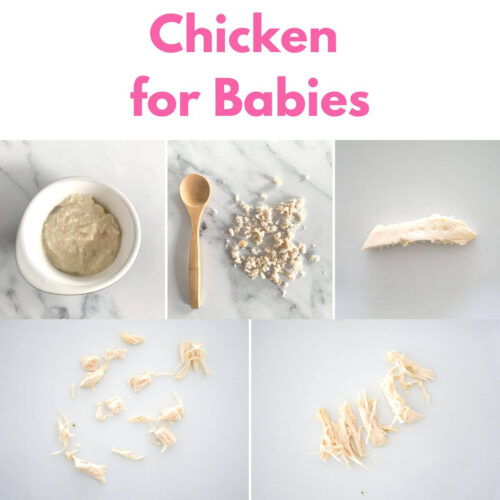 collage with title and images showing ho to serve chicken for babies