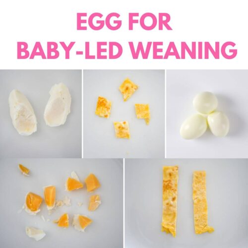 title with 5 images of how to serve eggs for baby-led weaning