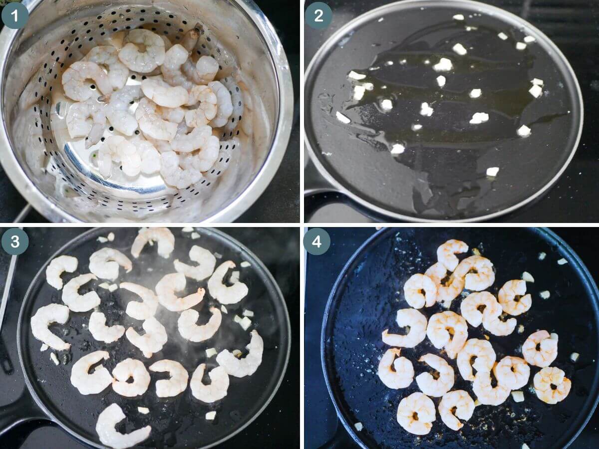 collage showing to cook shrimp for baby-led weaning