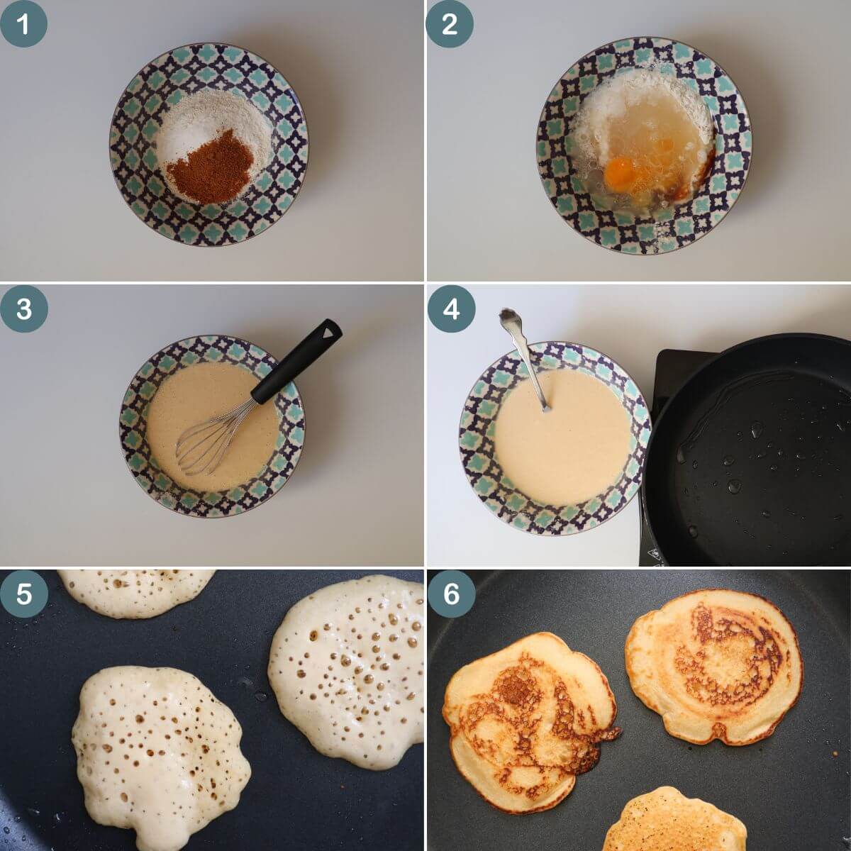 process shots showing how to make the pancakes