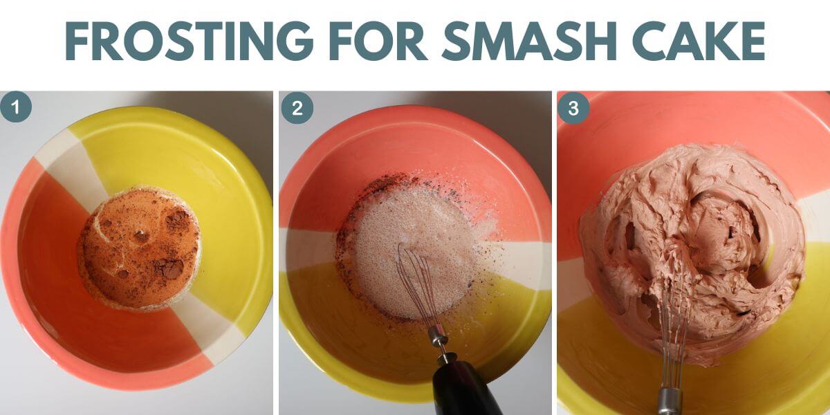 process images showing how to make frosting for smash cake
