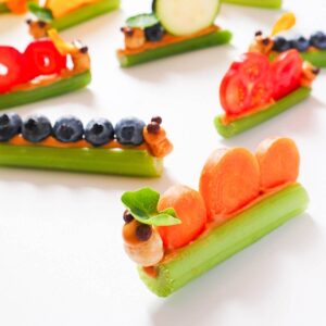 celery sticks with carrots, bluberries.