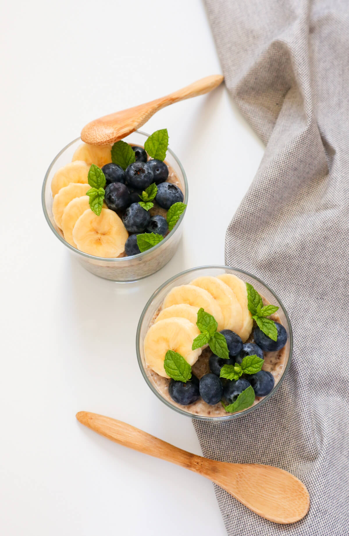 top down view of two chia puddings