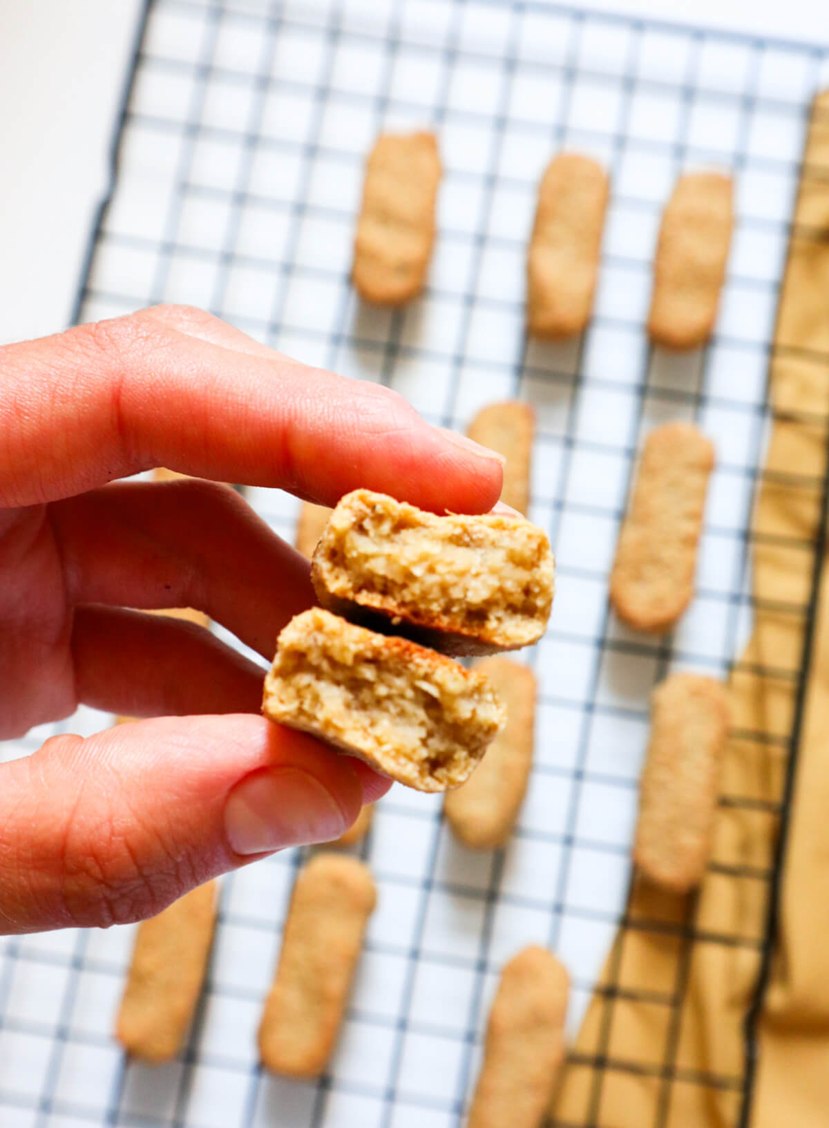 broken teething biscuit being held by hands