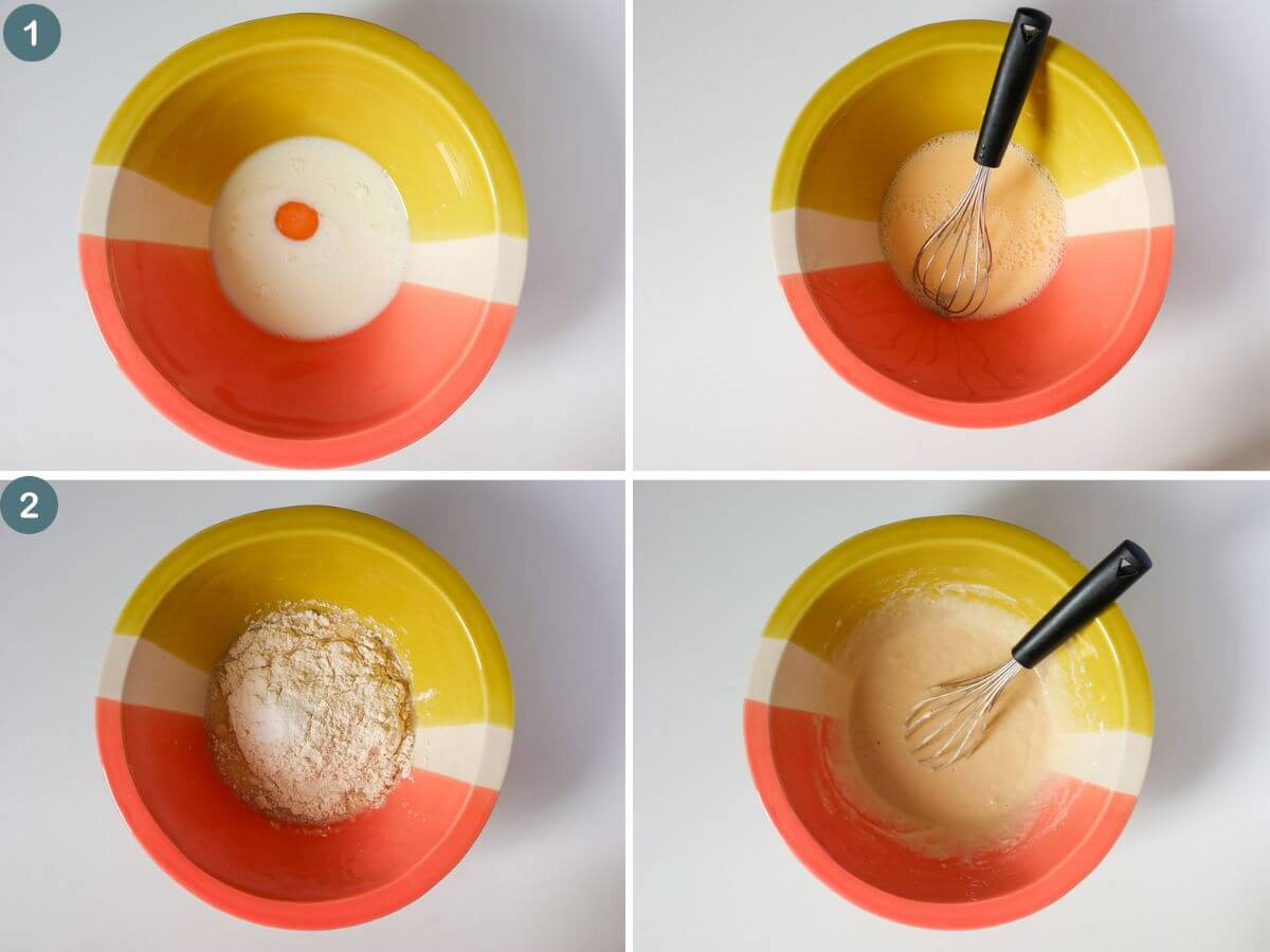 collage of images showing how to make step 1 and step 2 of mini pancakes